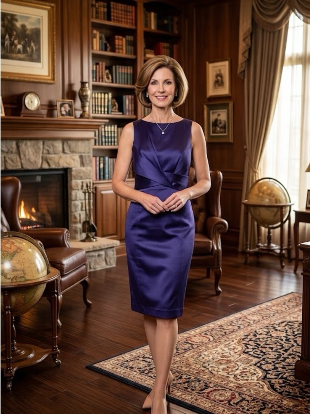 Talbots Midnight Purple Sleeveless Satin Midi Dress